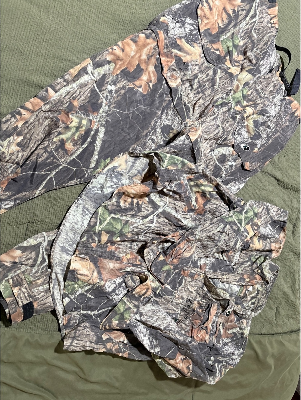 VTG Mossy Oak Treklite Camo Set XL Nylon Lightweight Hunting Shirt Zip Off Pants